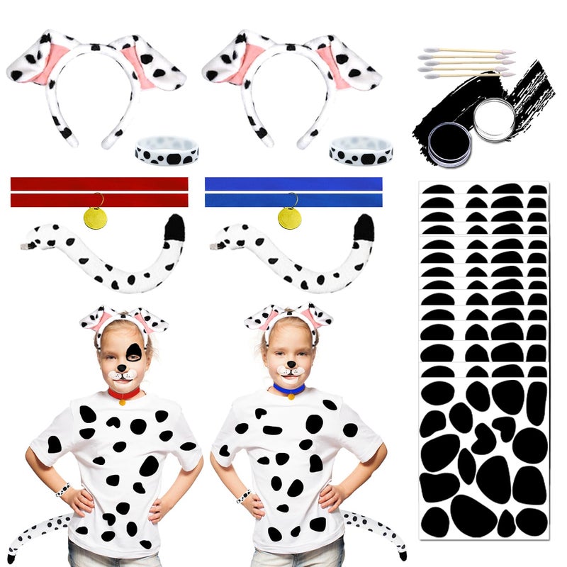 Ahuimeius 2 Set Dalmatian Dog costume Ear Headband, Bow Tie, Tail set, Silicone bracelet,Collar and 144 Pieces Black Adhesive Felt for Halloween DIY Projects Costume - Image 1